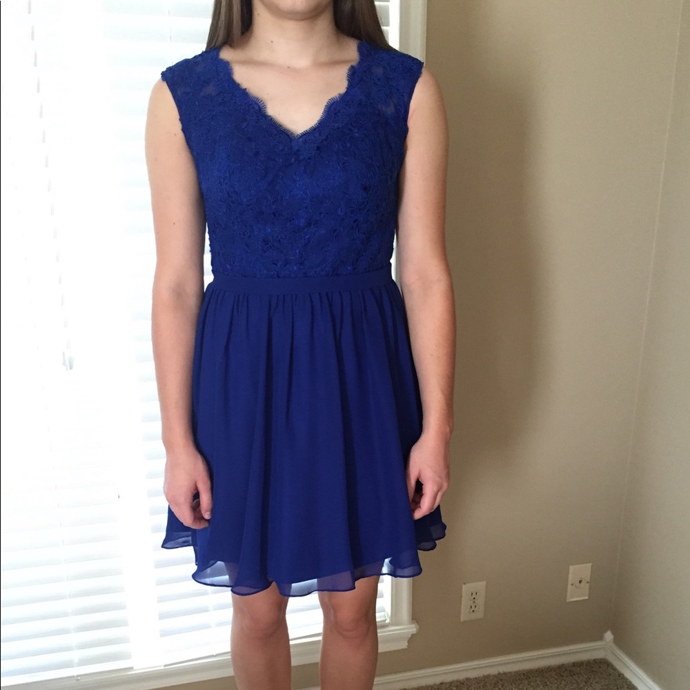 Tea length formal blue dress